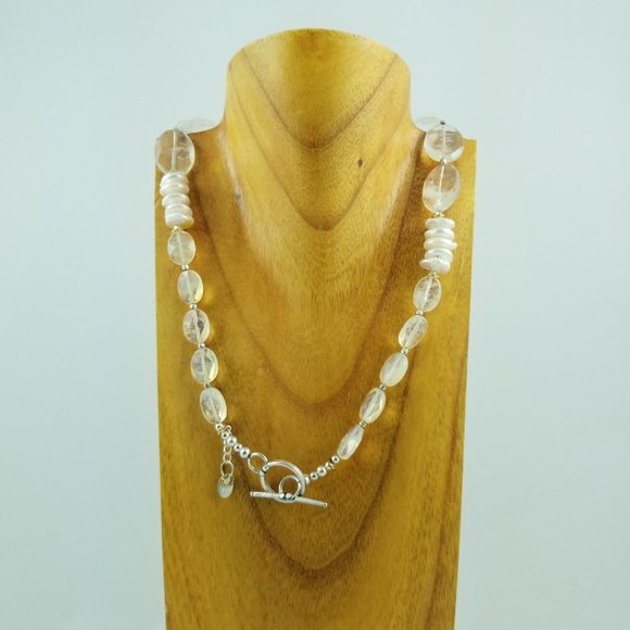 Pearl & Quartz w/Large Citrine Pendant Necklace - Picture 4 of 5